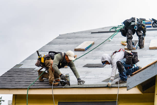 Professional Gutter Installation technician working in Brookline, MA